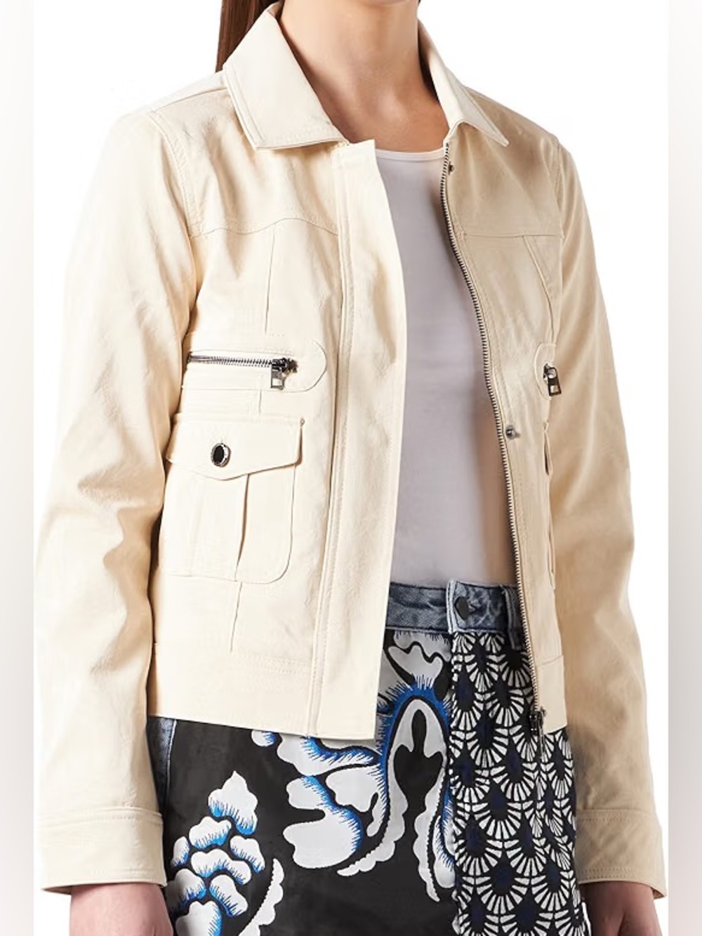 Vegan leather Desigual Chaq Primavera Jacket Size Medium Cream vegan Leather